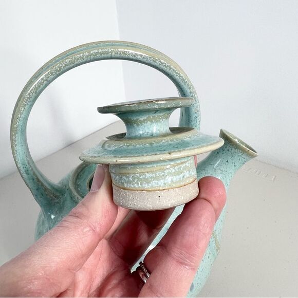 Hand Thrown Ceramic Aqua Blue Tea Pot Pottery Tea Pot - Picture 9 of 13